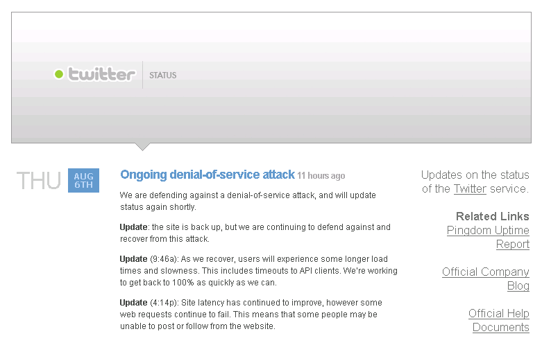 Twitter Status - Ongoing denial-of-service attack