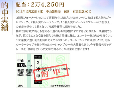 馬券フォーカス有馬記念的中
