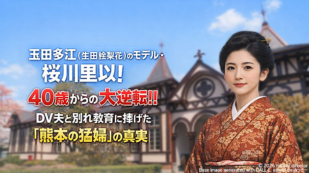 朝ドラ『風、薫る』優等生気質で意識が高い看護学生、玉田多江（演・生田絵梨花）のモデル（モチーフ）・桜川里以！40歳からの大逆転!! DV夫と別れ教育に捧げた「熊本の猛婦」の真実