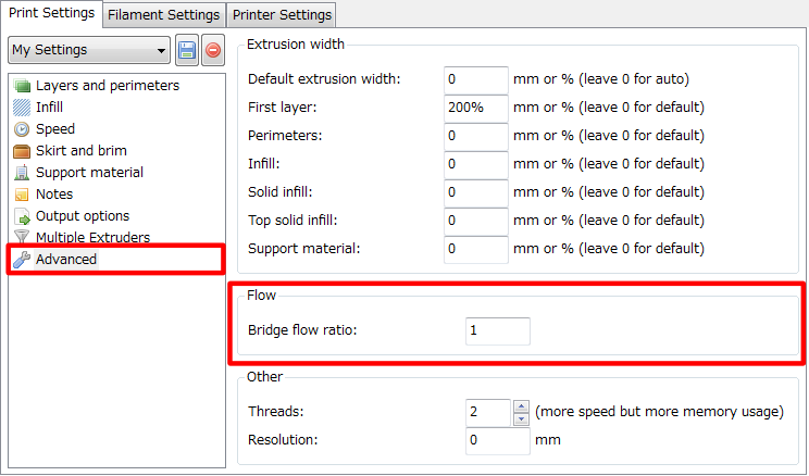 3Dプリンター,Slic3r,設定,方法,Repetier,使い方,Print settings,Advanced,Extrusion width