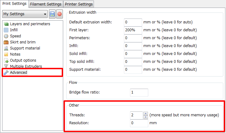 3Dプリンター,Slic3r,設定,方法,Repetier,使い方,Print settings,Advanced,Other