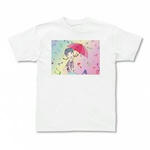 女性を描いたイラストのプリントTシャツ(ホワイト)各