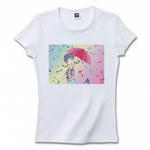 女性を描いたイラストのプリントTシャツ(ホワイト)各