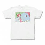 女性を描いたイラストのプリントTシャツ（ホワイト）各種