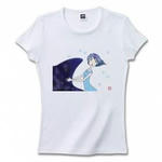 女性を描いたイラストのプリントTシャツ（ホワイト）各種