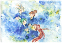 ↑当日二年アンソロの団扇に描かせて貰った絵<br />四郎兵衛ごめん本当にごめん。