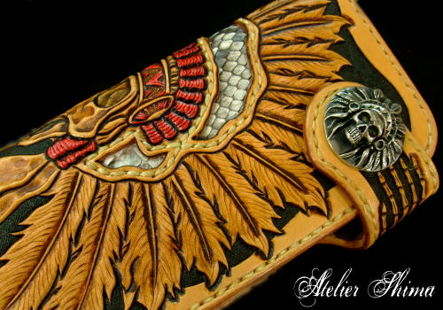 「BURNBURN」のインディアンスカルのウォレット×「Atelier Shima」のHalf Indian Chief Skull Concho
