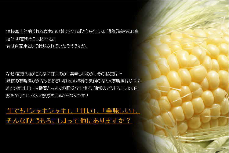 【生食可能　青森県産】　岩木山麓　嶽もろこし（嶽きみ）10本