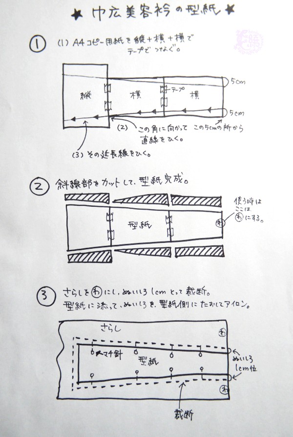 美容衿 幅広タイプ の作り方 さらしで適当ver と 型紙で作るver 着物暮じらーやさ