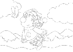 「ピエロのイラスト」　シリーズ.3 「楽しい散歩」