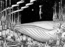 Pencil drawing - 「Town where whale exists」
