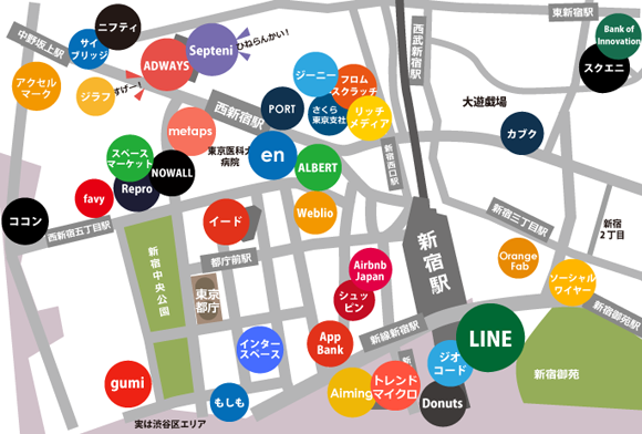 新宿ネット系ベンチャー地図2017年夏