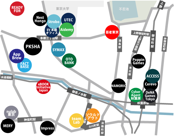 “本郷三丁目秋葉原ネット系ベンチャー地図2018冬”