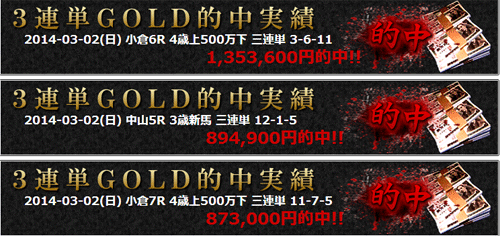 3連単GOLDの的中実績