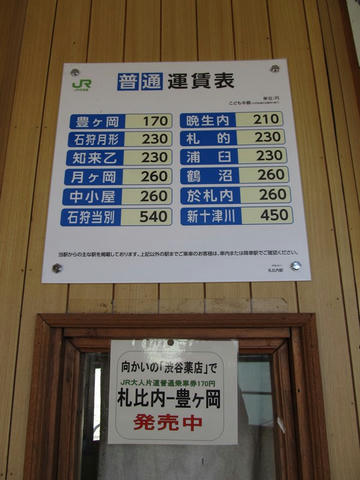 札比内駅出札窓口跡の運賃表