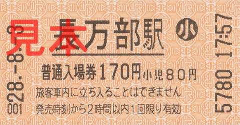 長万部駅入場券（券売機券・小児券）