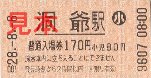 洞爺駅入場券（券売機券・小児券）