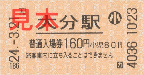 大分駅入場券（券売機券・小児券）