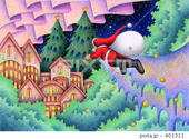 クリスマスイヴ・サンタクロース・星空・家・森