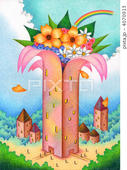 SFファンタジー - 花・タワー・塔・建物・虹