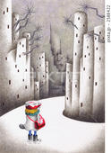 水墨画・山水・雪景色・雪道・雪山