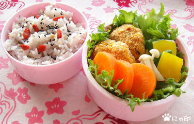 今日のMy弁当「揚げない、クリームチーズ入りかぼちゃコロッケ」