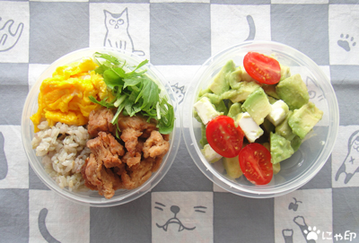 今日のMy弁当「バジルライスのから揚げ丼＆アボカドサラダ」