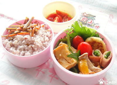 今日のMy弁当「ピーマンと厚揚げの甘辛みそ炒め＆イタリアンやっこ」