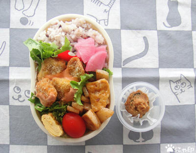 今日のMy弁当「まぐろフライ＆大根と豆腐の柚子こしょう炒め」