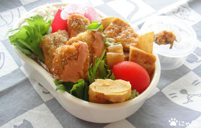 今日のMy弁当「まぐろフライ＆大根と豆腐の柚子こしょう炒め」