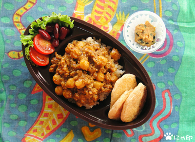 今日のMy弁当「ひよこ豆の和風ドライカレー＆玄米のドーサもどき」