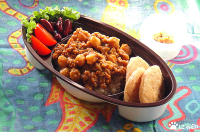 今日のMy弁当「ひよこ豆の和風ドライカレー＆玄米のドーサもどき」