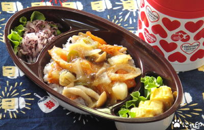 今日のMy弁当「わかめデトックススープ＆スープ利用で中華丼」