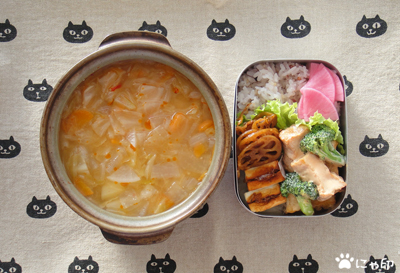 今日のMy弁当「ピリ辛みそデトックススープ＆厚揚げとブロッコリーのエビマヨ風」