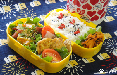 今日のMy弁当「豆腐のパン粉焼き＆ウィンナーと野菜のめんつゆケチャップ」