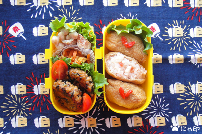 今日のMy弁当「ひじき入りつくね&梅れんこんのおいなりさん」
