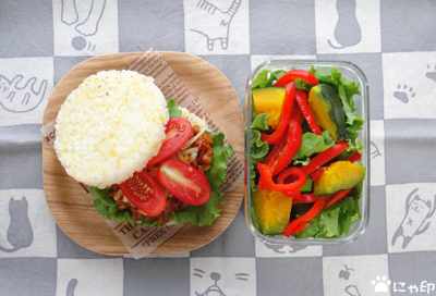 今日のMy弁当「タコライスバーガー。だからホントにライス。」