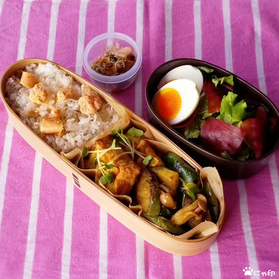 今日のmy弁当 厚揚げのおろししょうが醤油焼き にゃがおの外付け