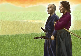 While the setting sun sank, two persons took an oath
