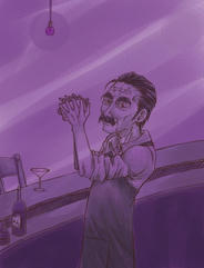 He doesnt have a mind can amused of the color of the cocktail of the guest