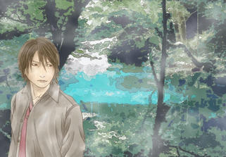 A man in forest of fog