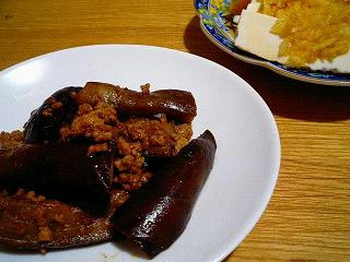 ナスの肉味噌炒めとお豆腐のネギだれ