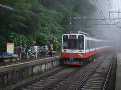 ホーム自体にアジサイが植えられている宮ノ下駅