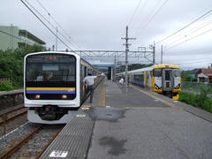 太東駅にて、特急列車に抜かれます