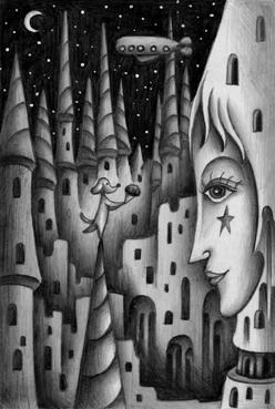 Monochrome “Pencil drawing” Illustration, Images and Pictures - 「Goddess of city」