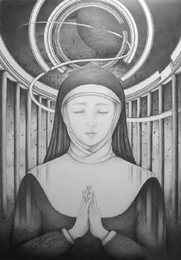 Monochrome “Pencil drawing” Illustration, Images and Pictures - 「Prayer」