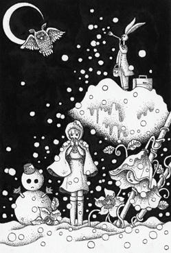 Monochrome “Ink drawing” Illustration, Images and Pictures - 「Snow rabbit」