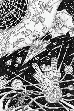 Monochrome “Ink drawing” Illustration, Images and Pictures - 「Space kite」