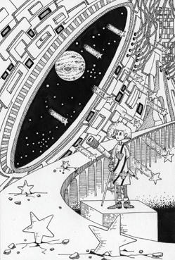 Monochrome “Ink drawing” Illustration, Images and Pictures - 「Space platform」
