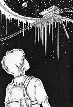 Monochrome “Ink drawing” Illustration, Images and Pictures - 「Station in the air」
